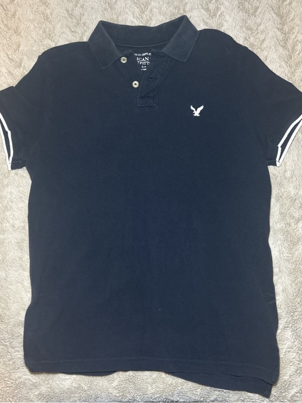 American Eagle Outfitters Navy Polo with White Logo and Trim